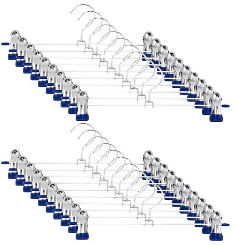 20 Pezzi Grucce Pantaloni in Metallo,Grucce Appendiabiti con Pinze,Capacità di Carico Elevata, con Gancio Girevole a 360°, Portaoggetti per Uso Domestico Porta Pantaloni Porta gonna, Blu