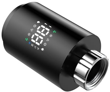 Smart termostat, kylarställdon, programmerbar radiatorventil, temperaturkontroll för hem, digital LCD-display, mobil appstyrd, svart (svart)