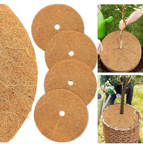 Nucalt 4 Piezas Estera de Coco Protección 30cm Disco Fibra Coco para Proteger Las Plantas en Maceta del Frío Invernal