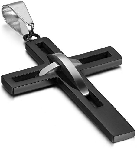 OIDEA Collana per Uomo Collana in Acciaio Inox Pendente Croce Hollow Nero