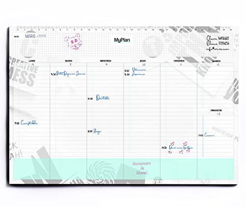 Planificateur Hebdomadaire de Table - Calendrier Perpetuel A4 détachable - planning semaine papier/agenda 2024 2025 / planner 2024 semainier/tableau planning mensuel/week planner