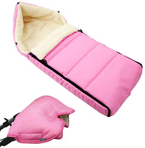 BAMBINIWELT KOMBI-ANGEBOT Muff + vinterväska 108 cm – av lammull för barnvagn, buggy, hjulberlock – ylle – LINIERT ROSA