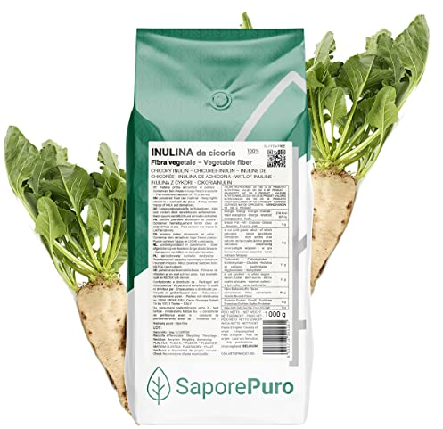 SaporePuro Inulina da cicoria 1 kg / 250 gr - CATENA CORTA - Fibra alimentare da radici di cicoria