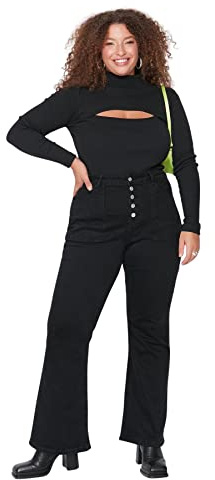 Trendyol Jean Grande Taille pour Femme, Coupe évasée, Noir, Taille 42, Noir, 70/Grande Taille