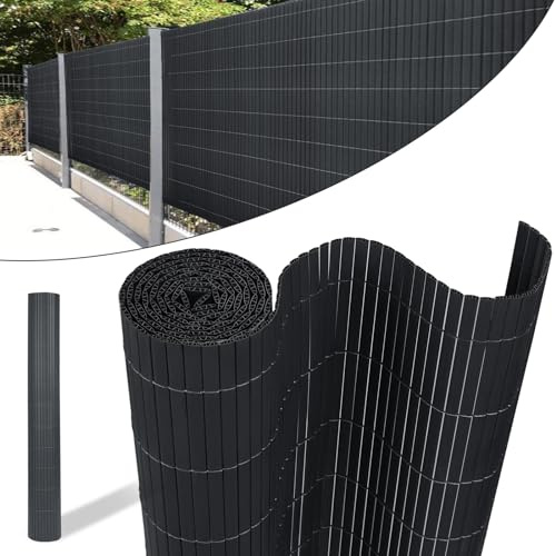YUENFONG Paravento in PVC, 180 x 400 cm, protezione da sguardi indiscreti con fascette per cavi, per balcone, giardino, terrazza, esterno, antracite