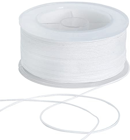 TONIFUL 0.8mm x 70 Yards Nylon Cord Satin String for Bracelet Jewelry Making Rattail Macrame Trim Cord Necklace Bulk Beading Thread Kumihimo Chinese Knot Craft（White）