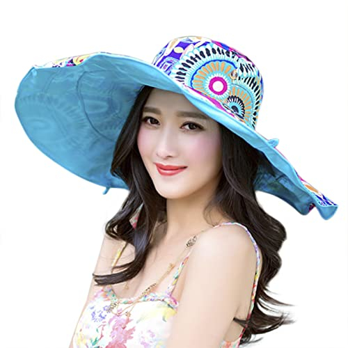 Damen Sommerhut Sonnenhut mit breiter Krempe, Faltbarer Baumwolle Strandhut Schlapphut Outdoor Anti-UV-Hut Freizeithut Reisehut Outdoor Sport Hut für Garten, Strand, Party, Reisen, UPF 50+