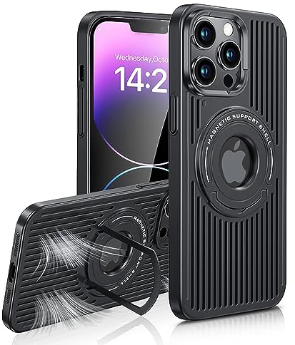 Lokyoo for iPhone 13 Pro 6.1'' Case with [Magsafe Wireless Charging],[Heat Dissipation],[Magnetic Support],[Invisible Built in Stand & Ring Holder], Shockproof Protective Case-Black