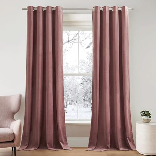 PONY DANCE Rideau Velours - Rideau Isolant Thermique Anti Froid Rose Luxueux Doux Décoration Chambre, Elegante pour Fenêtre Maison Salon Hotel/Tissu Lourd, L 132 x H 240cm, 2 PCs