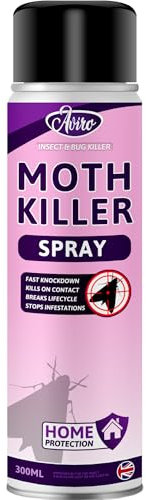 Aviro Moth Killer Spray - Fast Acting Moth Repellent For Wardrobes, Fabric & Surfaces. Powerful Carpet Moth Spray, Household Protection For Immediate Treatment & Ongoing Control Against Moths