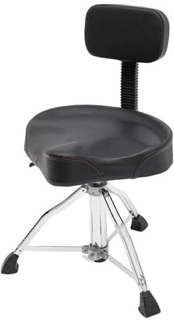 Biggittig Tabouret de tambour avec dossier, tabouret de batterie réglable en hauteur avec patins en caoutchouc et rotatif à 360°, pliable, capacité de charge 100 kg, noir