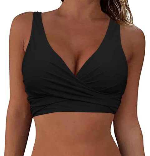 Hanaoops Damen Bikini Oberteil Große Brüste Push Up Bikini Top Ausschnitt Wickeloptik Sport Bra Crossover Badeanzug Top Sommer Rückenfrei Swimsuit Bra