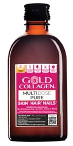 GOLD COLLAGEN Multidose Pure - Complemento Colágeno Marino Hidrolizado, Biotina para el Cabello Piel y Uñas, Estado de Ánimo, Energía y Sistema Inmunitario con Vitamina C Ácido Hialurónico Zinc 300 ml