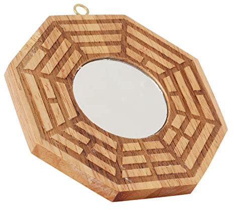 Fyearfly Konvexspiegel Bagua Spiegel Holz Konkavspiegel Outdoor Anhänger für Reichtum und Glück