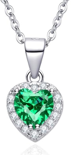 Dada Gioielli - Collana Cuore 9mm Punto Luce Argento 925 Con Zirconi Brillanti Catenina 45+5cm (Verde Smeraldo)