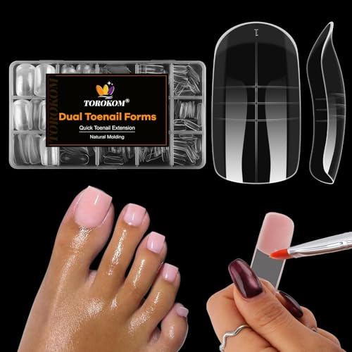 TOROKOM 300 PCS Poly Gel Nail Forms for Toes, 15 Sizes Oval Square Dual Forms for Poly-gel Pedi Nail Extension Toenails Set Reusable Toe Tips Mold