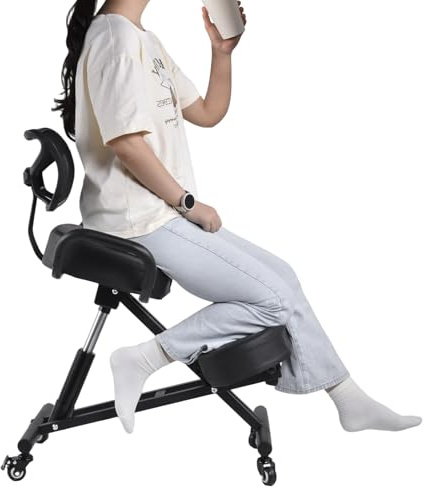 Chaise genoux ergonomique avec dossier | Hauteur réglable de 57 à 67 cm et rembourrage en maille respirante | Repose-jambes 4 positions et siège stable jusqu'à 100 kg Tabouret pour bureau, dessin et