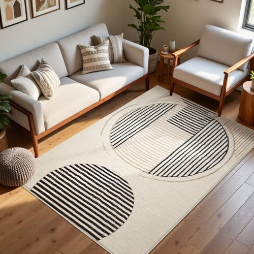 Calore Tappeto Salotto Pelo Corto Lavabile 120x160cm, Morbido Tappeto Camera da Letto Antiscivolo Grande Beige Geometrico Tappeto Soggiorno