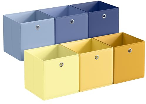 SONGMICS Caja de Almacenaje, Juego de 6, sin Olores, Organizadores Plegables, 33 x 33 x 33 cm, Tela, para Estantería Cúbica, de Colores, Cesta de Almacenaje, para Dormitorio, Salón RFB233XA09