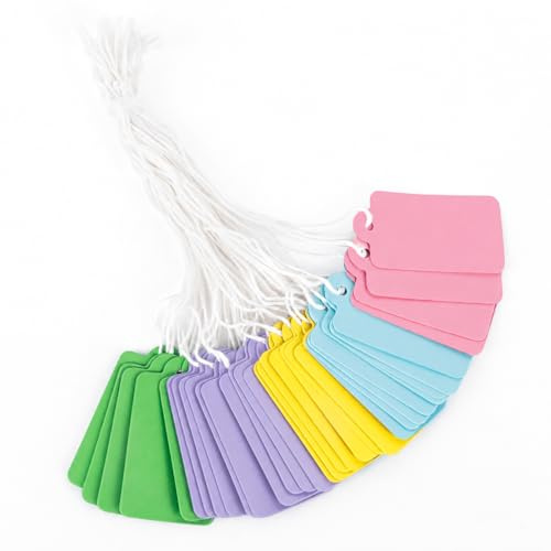 jijAcraft 200Pcs Colored Price Tags with String: 45x25mm Small Display Tags