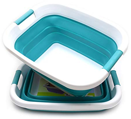 SAMMART Set of 2-25L (6.6 gallon) Collapsible Laundry Basket/Tub-Foldable Storage Container/Organizer - Portable Washing Bin - Space Saving Hamper, Water capacity:20L (5.28 gallon) (2, Bright Blue)