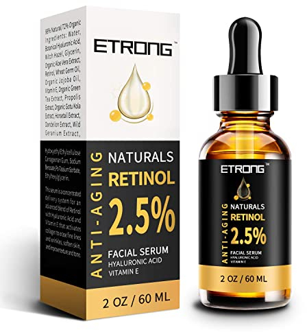 Retinol Serum, siero antietà ETRONG ad alta resistenza con retinolo 2,5%, acido ialuronico e vitamina E per l'acne facciale (60ml)