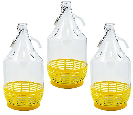 WYSKONT Enghals Balloon Bottle Wine Bottle with Swing Top and Basket for Storage of Fermentation Drinks, Clear Glass, Airtight, 3 Pack x 5 Litres