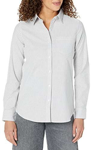 Amazon Essentials Camicia Oxford Elasticizzata a Maniche Lunghe Button-Down (Disponibili in Taglie Forti) Donna, Grigio Righe, M