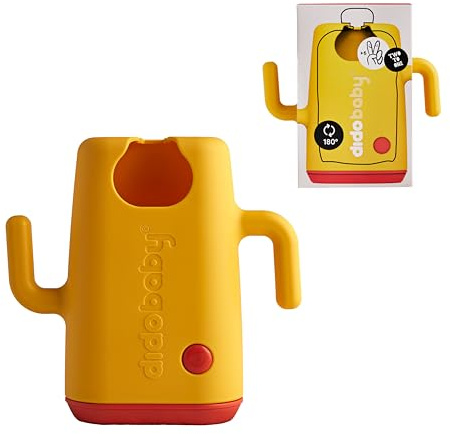 DIDOBABY Didopoucher – Soporte para Bolsas de Comida Bebés – Evita que el Bebé Presione y Derrame la Comida – 2 en 1, también para Bricks – Fomenta la Auto Alimentación - Asas Ergonómicas - Amarillo