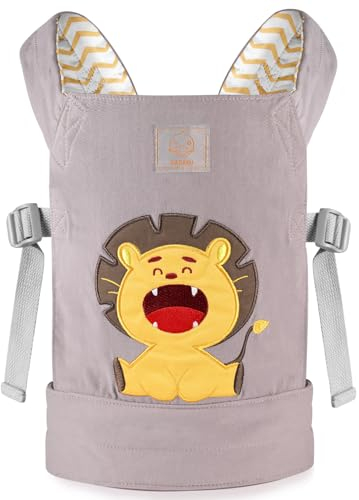 GAGAKU Puppentrage Puppen Kinder Tragetuch Baby Puppenzubehör Puppenwagen Puppen Tragetaschen ab 3 Jahre - Grau Löwe