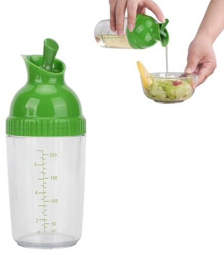 Salladsdressing shaker behållare 200 ml sojasås vinäger olja kryddburk med lock, läckagesäker förseglad plastmätning dispenseringsflaskor (grön)