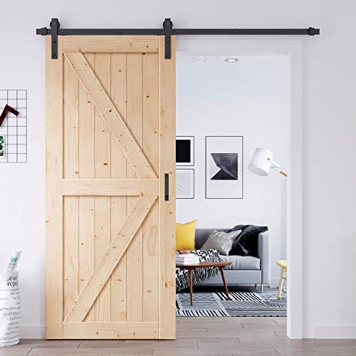 EaseLife 38in x 84in Sliding Barn Door with 6.6FT Barn Door Hardware Kit & Handle Included,DIY Assemblely,Easy Install,Apply to Interior Rooms & Storage Closet,K-Frame,Natural