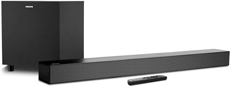 MEDION S61022 3.1 Dolby Atmos Soundbar mit kabellosen Subwoofer (für TV Geräte, Bluetooth 5.3, HDMI eARC CEC, optischer Eingang, AUX, 3 x 20 W + 60 W (RMS) Subwoofer kabellos, Fernbedienung