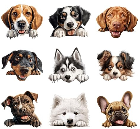9pcs Peeking Dogs Iron On Transfer DIY Cartoon Animal Heat Transfer Clothing Patch for Clothes T Shirt Applique Thermal Ironing Stickers