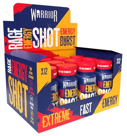Warrior Rage Energy Shots - Pre Workout Shot Drink 12 x 60ml - RTD Fuel Juice Supplement (Liquid not Gels) - 200mg Caffeine to Lift Sessions and Running - Contains Vitamin B6 & B12 (Energy Flavour)
