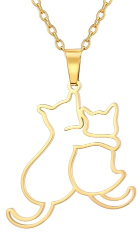 TEAMER Collier de chats câlins amoureux Pendentif Bijou délicat en acier inoxydable pour amoureux des chat