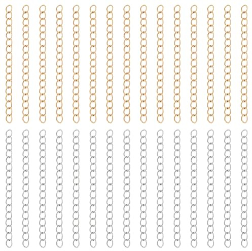 UNICRAFTALE 100 Stück 2 Farben Goldene Kettenverlängerung Edelstahl Halskette Armband Fußkettchen Verlängerungskette Gelötete Verlängerungskette Kettenverlängerungsschwänze Zur Schmuckherstellung