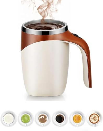 Automatic Magnetic Stirring Coffee Mug, 304 Stainless Steel Self Stirring Coffee Mug with Lid, Portable Rechargeable Magnetic Auto Self Stirring Coffee Mugs for Home,Office,School,Travel (Khaki)