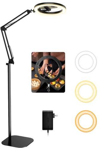 Aro de Luz LED 10 con Trípode y Soporte para Móvil, Lámpara Flexible 180cm con Rotación 360°, Control Remoto, CRI>95, Ideal para Maquillaje, Vídeos, Fotografía, Streaming – Evershop