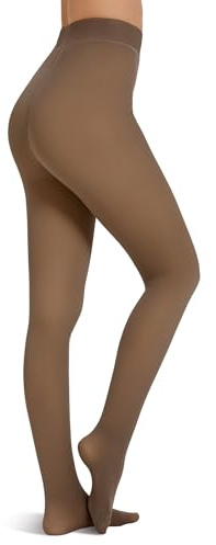 Harlamvar Collant thermique pour femme d'hiver avec doublure polaire - Collants chauds et transparents - Collants épais en polaire, gris/marron, L-XXL