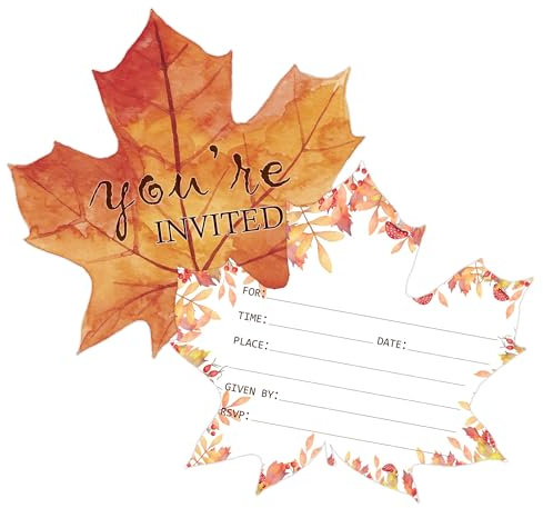 20pcs Maple Leaves Invitations With Envelopes Fill-in Party Invitation Cards You Are Invited Cards Fall Invitations for Wedding, Shower, Holiday Party，Birthday