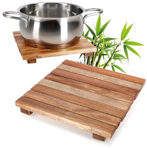 COM-FOUR® 2X Dessous de Plat en Bambou - Bases durables pour casseroles, poêles, cocottes et Assiettes - Support de Casserole Naturel