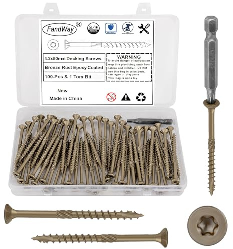 100 Piezas Tornillos para Madera Torx M4,2x50mm Tornillos Autorroscantes de Cabeza Avellanada,Tornillos para Construcción de Marrón Epoxi,Tornillos Universales con Accionamiento Torx T25.