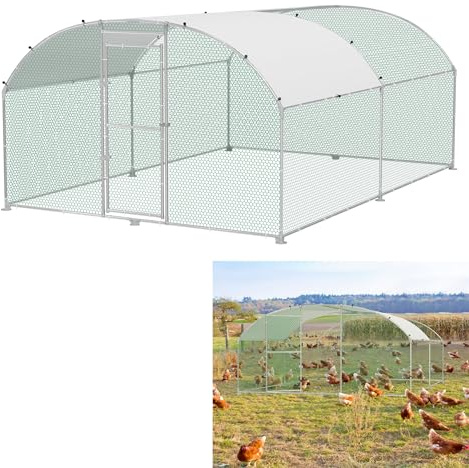 HENGMEI Chicken Coop Enclosure Outdoor, Walk-In Galvanised Steel Poultry House with Lock, PE Shade, Water-Resist Roof, Small Animal Hutch, Pet Playpen for Chickens, Birds,Dome Roof, 300 x 400 x 185 cm