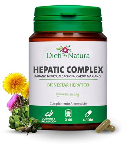 Dieti Natura Hepatic Complex (Hepatic+) 60 Cápsulas - Ayuda a la Producción de Bilis en el Hígado - Hepatitic Complex que Desintoxica el Organismo - Fabricado en Francia (Pequeño, Sin sabor)