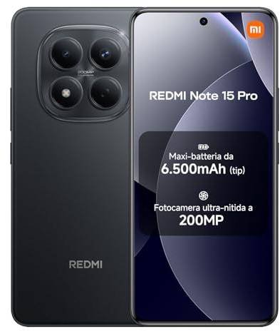 XIAOMI Redmi Note 15 Pro Smartphone (8+256 GB) – 6500-mAh-Akku, 200-MP-Kamera, IP65-Wasserschutz, 6,77 FHD+ AMOLED-Display, Schwarz, 2 Jahre Garantie