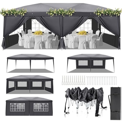 LEADZM Faltpavillon 3x6m | Pavillon mit Stahlrahmen & 6 Seitenteilen, Pop-up Schnellmontage, Wasserdicht Winterfest UV Schutz 50+, Höhenverstellbar für Garten/Party/Camping