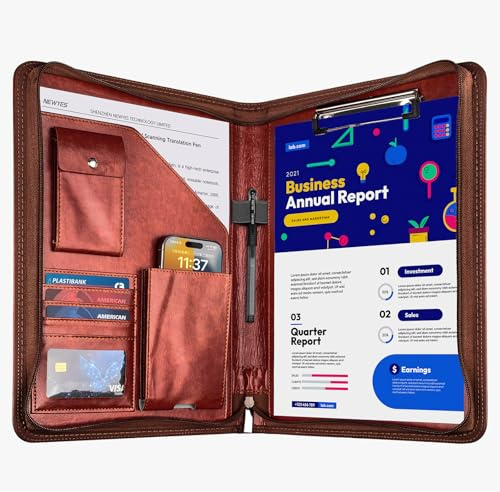 GUYUCOM A4 Portfolio Folder – PU Leather Document Organizer with Zipper, for Conference & Travel, Personal Agenda Wallet,Gift for Men and Women – Brown | Ideal for business meetings, conferences and travel. Features personal agenda padfolio layout, ideal gift for men and women