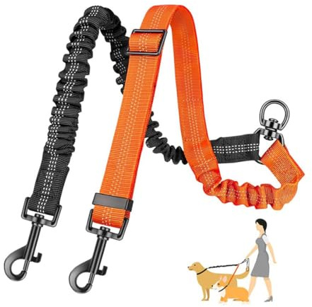 AEIXYA Guinzaglio Doppio Per Cani, Guinzaglio Regolabile Per Due Cani Con Giunto Girevole A 360 Gradi Per Passeggiate Nella Vita Quotidiana E Parco(Nero E Arancione)
