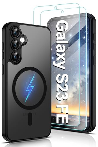 Pilaru Magnetic for Samsung S23 FE Phone Case [Compatible with MagSafe] 2 Screen Protector | Anti-Yellowing & Fingerprint, Shockproof, Skin-friendly Slim Fit Translucent Matte for Galaxy S23 FE,Black